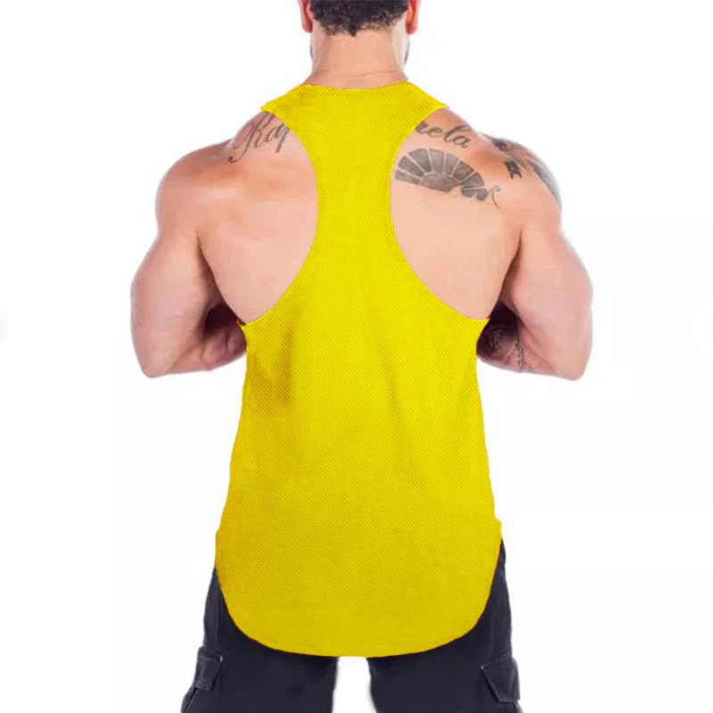 Mens Quick Dry Mesh Printed Loose Tank Tops, Y-Back Breathable Gym Vest, Polyester Fitness Bodybuilding Sleeveless Shirts