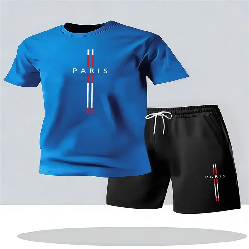 2026 Men's Set New Fashion Sports Set Men's Sports Shirt Set Men's Round Neck Short Sleeve Shorts Sports Set 2-piece Set