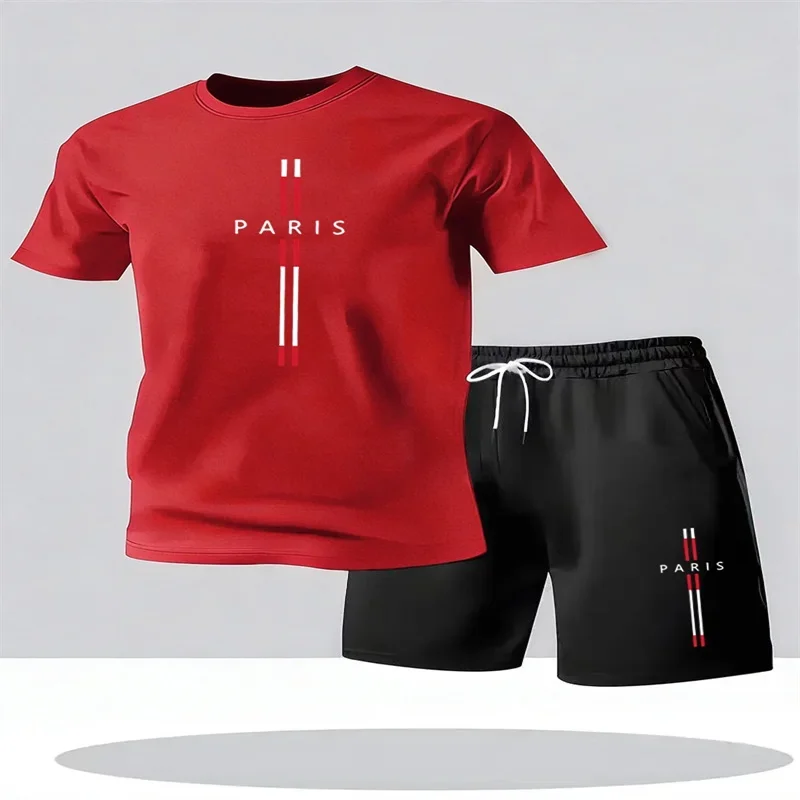 2026 Men's Set New Fashion Sports Set Men's Sports Shirt Set Men's Round Neck Short Sleeve Shorts Sports Set 2-piece Set
