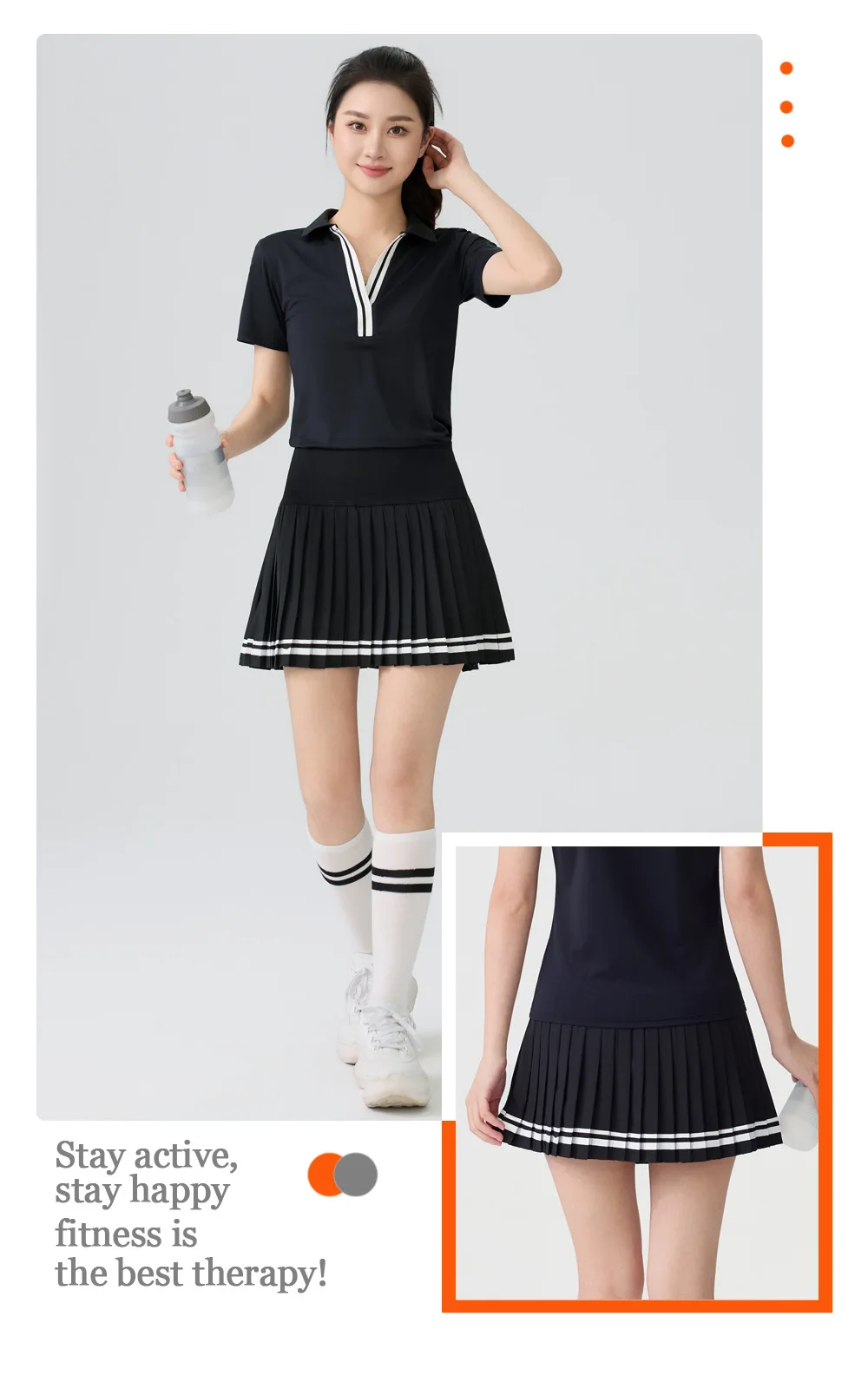 Plus-Size Women's High-Waisted Sports Skirt with Tummy Control, Anti-Exposure, Pockets, Color-Blocking, Yoga, Outdoor, Tennis, Pleated Skirt