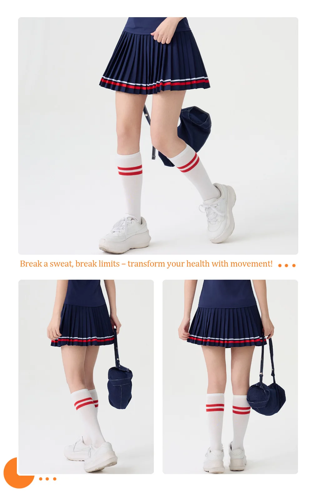 Plus-Size Women's High-Waisted Sports Skirt with Tummy Control, Anti-Exposure, Pockets, Color-Blocking, Yoga, Outdoor, Tennis, Pleated Skirt