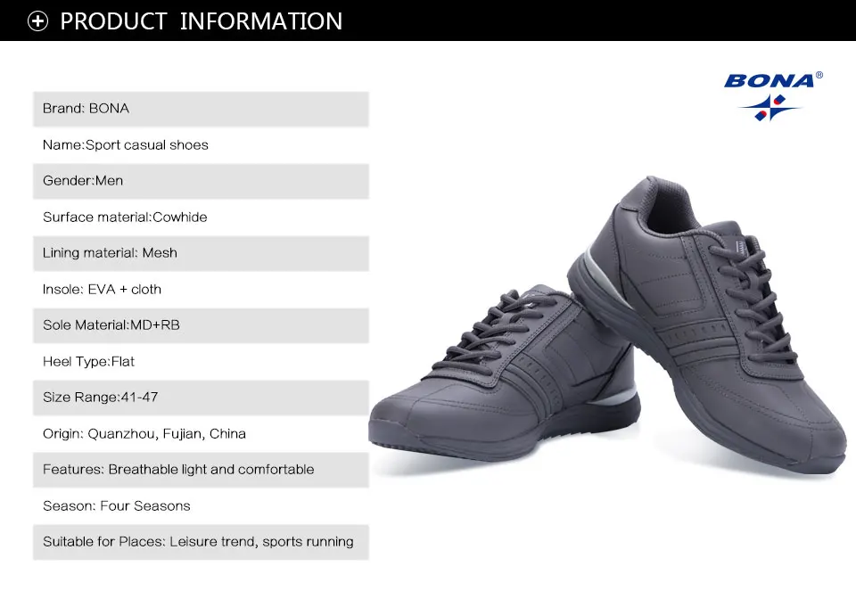 BONA New Hot Style Men Walking Shoes Lace Up Sport Shoes Outdoor Jogging Athletic Shoes Comfortable Men Sneakers