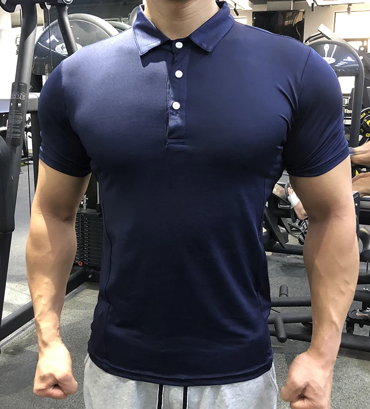 Summer Men Polo T-shirt Gym Running Training Fitness Bodybuilding Casual Sport Top Quality Cotton Short Sleeve Male Tops Tees