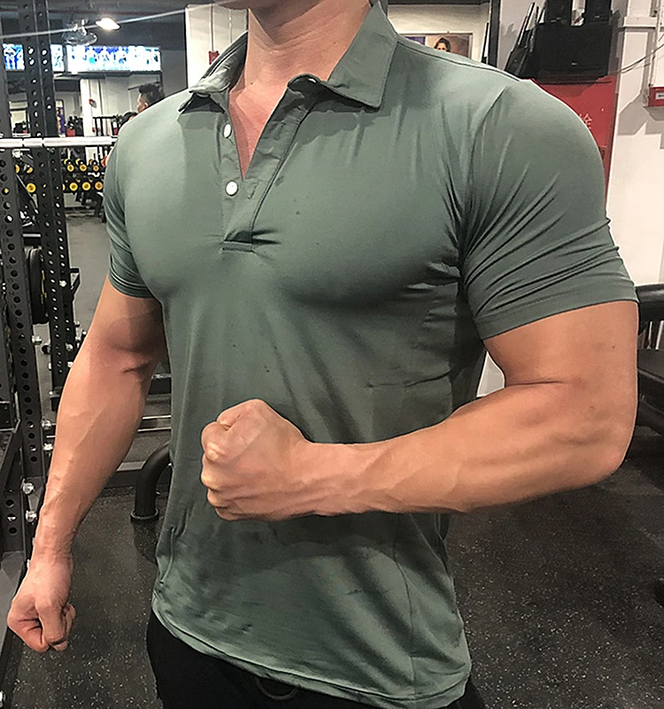 Summer Men Polo T-shirt Gym Running Training Fitness Bodybuilding Casual Sport Top Quality Cotton Short Sleeve Male Tops Tees