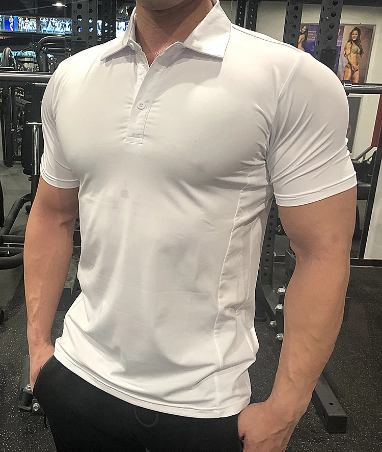 Summer Men Polo T-shirt Gym Running Training Fitness Bodybuilding Casual Sport Top Quality Cotton Short Sleeve Male Tops Tees