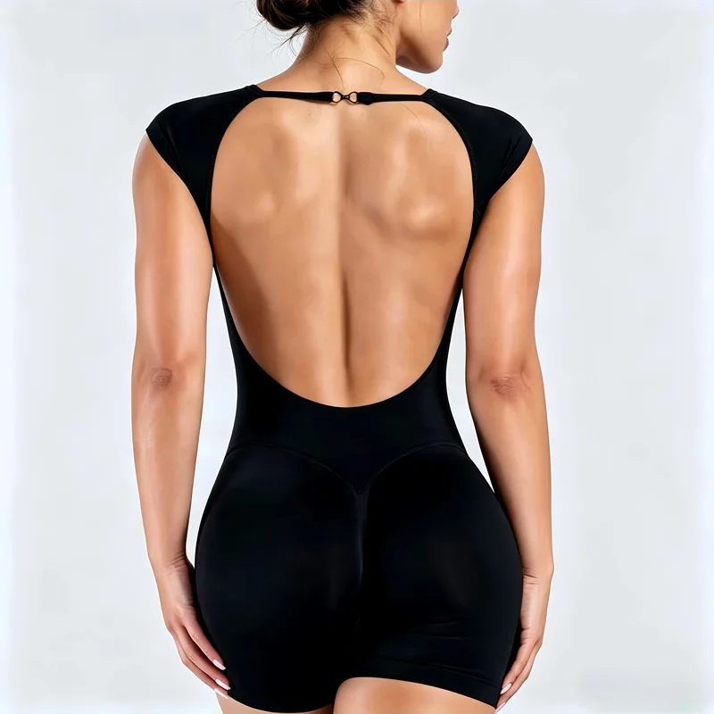 HISTELLO Impact Short Sleeve One Piece Seamless Women Yoga Bodycon Tummy Control Gym Bodysuit Fitness Sports Jumpsuit Sportswear