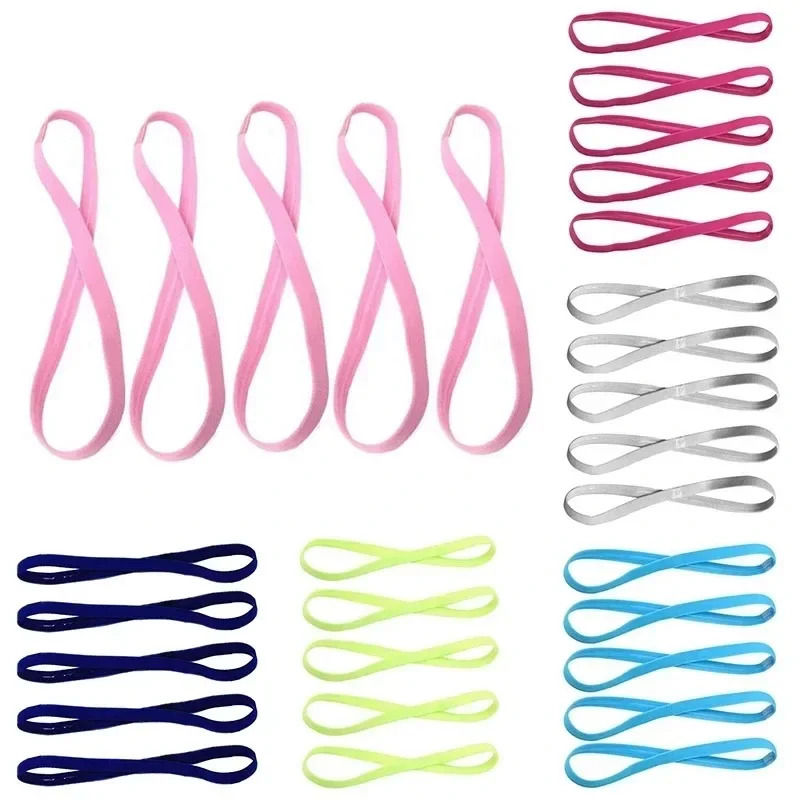1-5Pcs Simple Unisex Sports Hairband Non-Slip Silicone Strip Sweat Guide Elastic Headbands Yoga Running Fitness Hair Accessories
