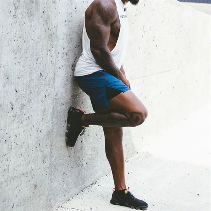 New Summer Casual Trend Men Shorts Quick-drying Sports Shorts Outdoor Running Zipper Pocket Breathable Double-layer Shorts Men