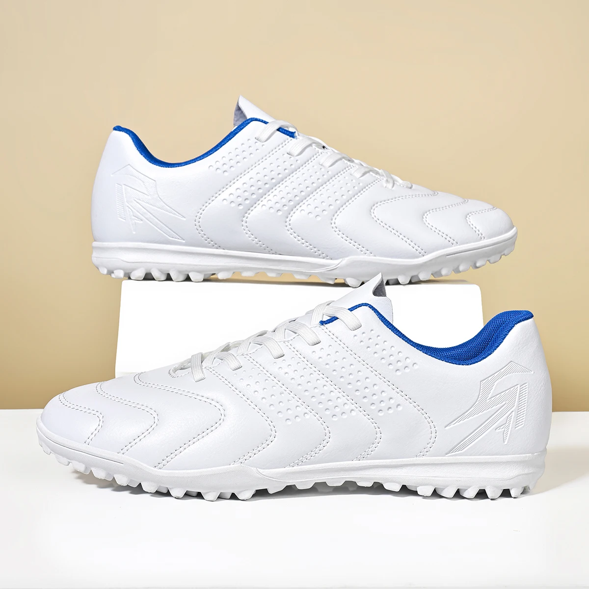 Unisex Adult TF Soccer Shoes PU Breathable Woven Fabric Rubber Dense Stud Anti-slip Wear-resistant Artificial Turf Daily Trainin