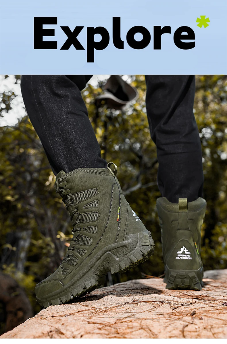 Men Mountaineering Shoes Outdoor Non-slip Tactical Boot Desert Boot Breathable Leather Upper High Top Field Training Safety Shoe