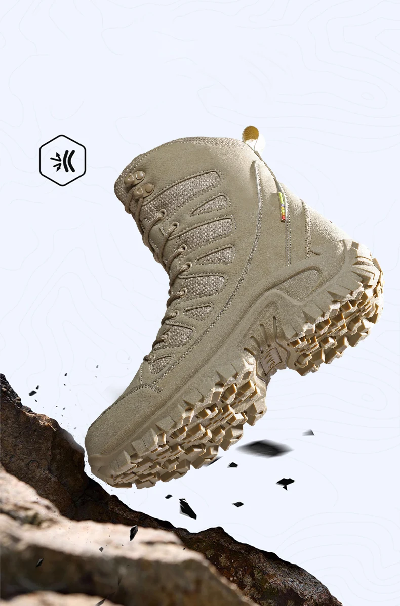 Men Mountaineering Shoes Outdoor Non-slip Tactical Boot Desert Boot Breathable Leather Upper High Top Field Training Safety Shoe