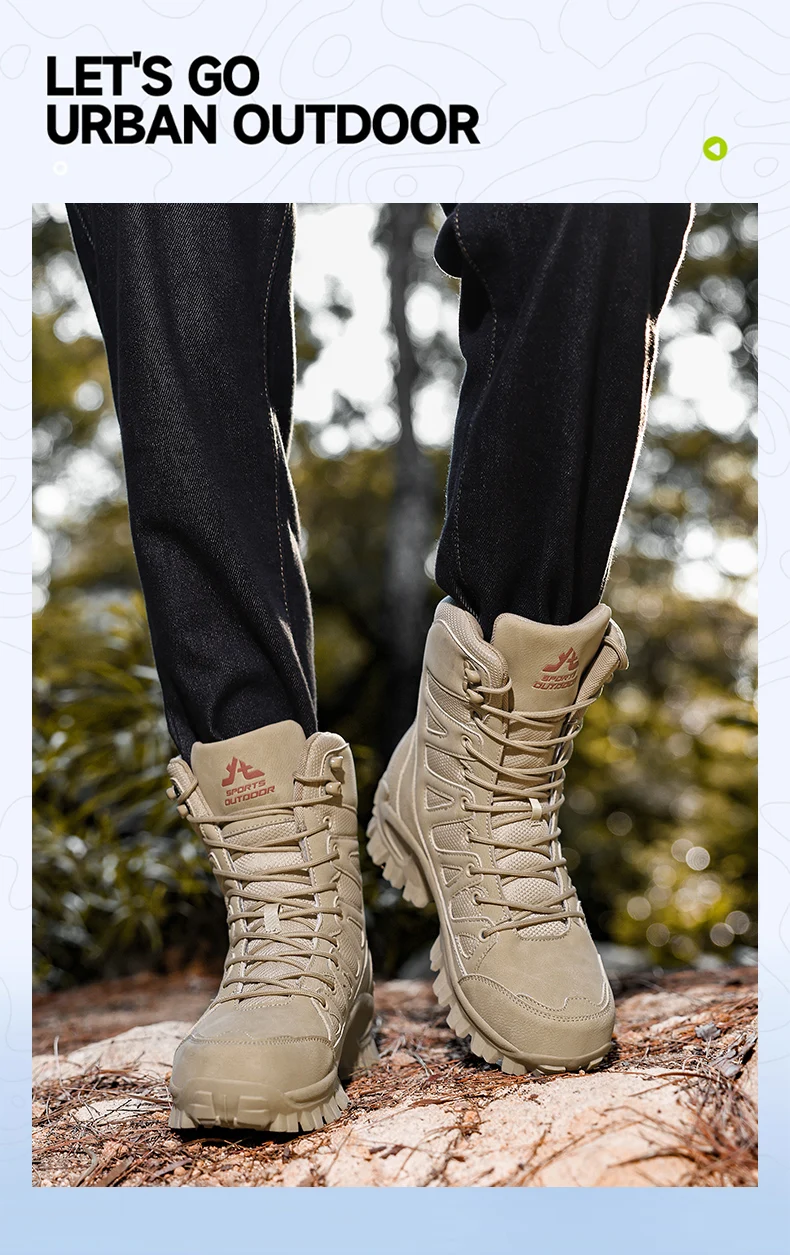 Men Mountaineering Shoes Outdoor Non-slip Tactical Boot Desert Boot Breathable Leather Upper High Top Field Training Safety Shoe