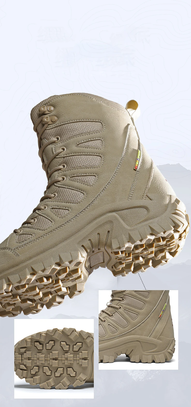 Men Mountaineering Shoes Outdoor Non-slip Tactical Boot Desert Boot Breathable Leather Upper High Top Field Training Safety Shoe
