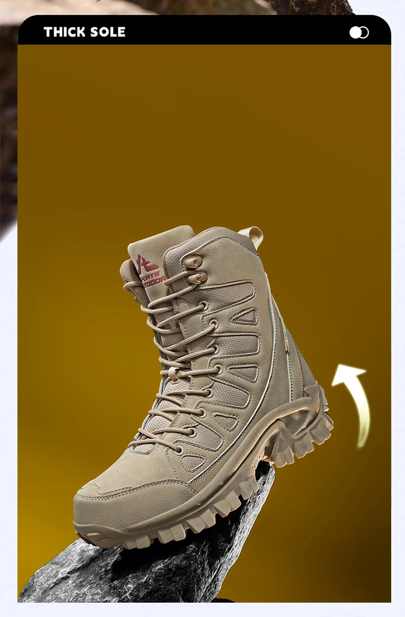 Men Mountaineering Shoes Outdoor Non-slip Tactical Boot Desert Boot Breathable Leather Upper High Top Field Training Safety Shoe