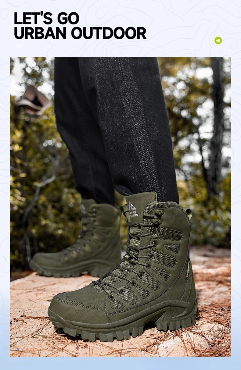 Men Mountaineering Shoes Outdoor Non-slip Tactical Boot Desert Boot Breathable Leather Upper High Top Field Training Safety Shoe