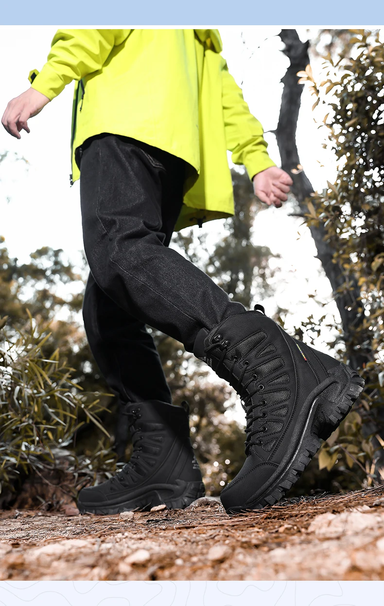 Men Mountaineering Shoes Outdoor Non-slip Tactical Boot Desert Boot Breathable Leather Upper High Top Field Training Safety Shoe