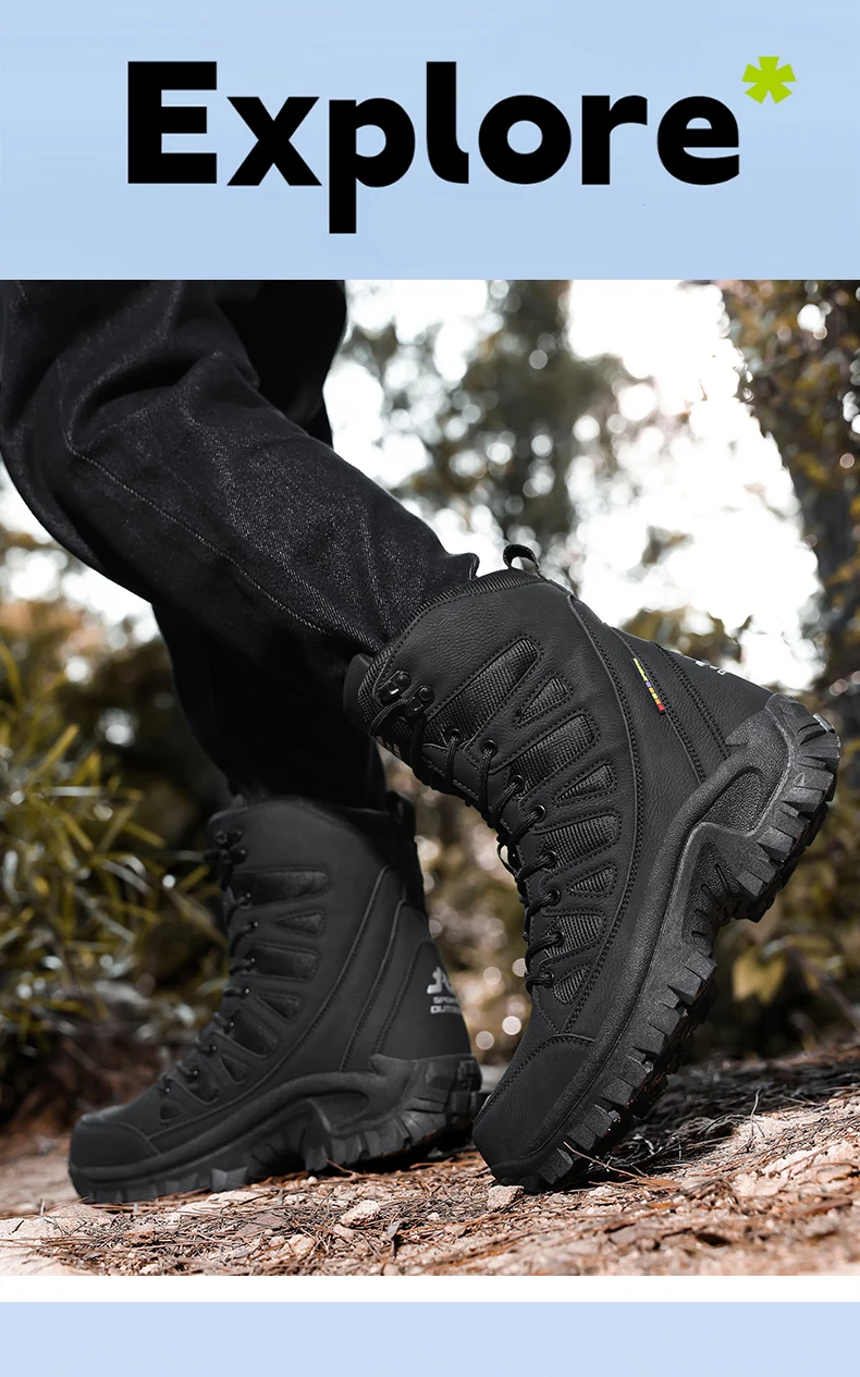 Men Mountaineering Shoes Outdoor Non-slip Tactical Boot Desert Boot Breathable Leather Upper High Top Field Training Safety Shoe