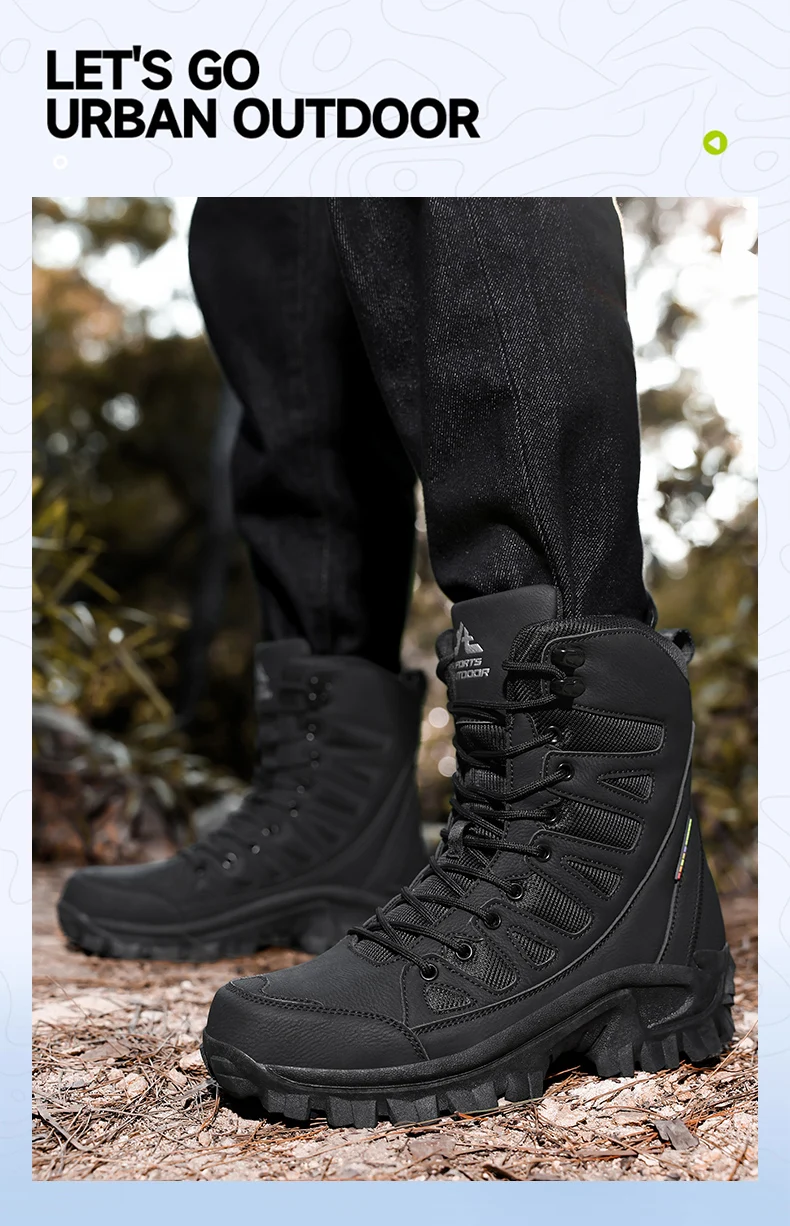 Men Mountaineering Shoes Outdoor Non-slip Tactical Boot Desert Boot Breathable Leather Upper High Top Field Training Safety Shoe