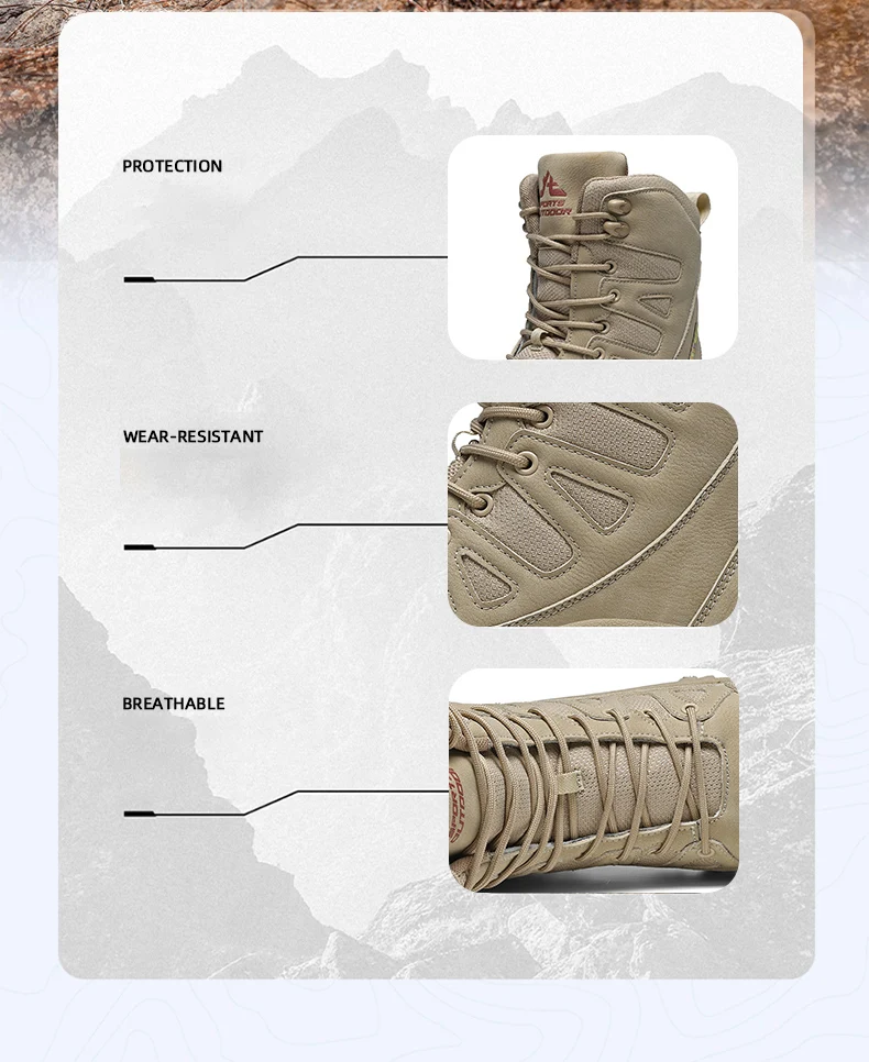 Men Mountaineering Shoes Outdoor Non-slip Tactical Boot Desert Boot Breathable Leather Upper High Top Field Training Safety Shoe