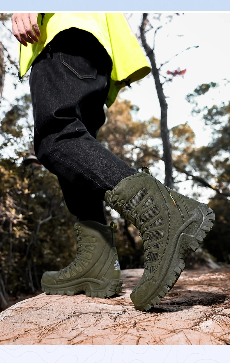 Men Mountaineering Shoes Outdoor Non-slip Tactical Boot Desert Boot Breathable Leather Upper High Top Field Training Safety Shoe