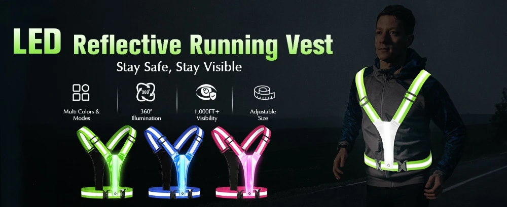 LED Reflective Vest Running Gear USB Rechargeable LED Light Up Vest High Visibility Running Lights for Jogging Running Walking