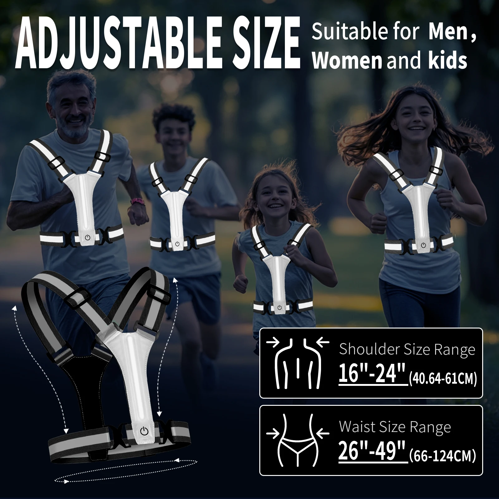 LED Reflective Vest Running Gear USB Rechargeable LED Light Up Vest High Visibility Running Lights for Jogging Running Walking
