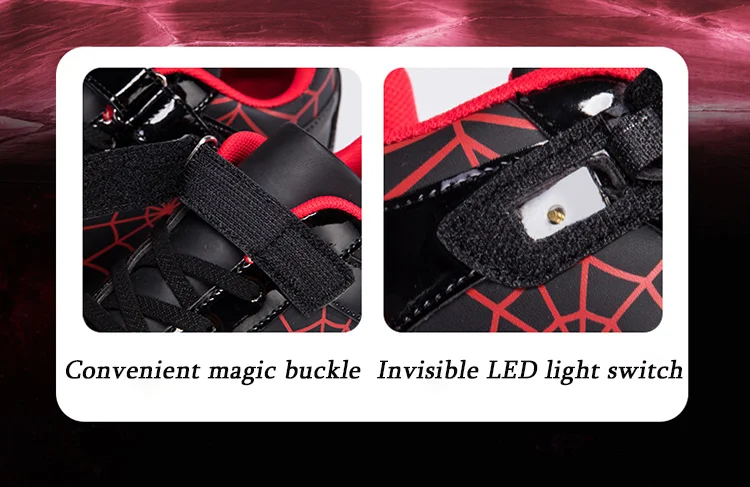 Spider Web Design LED Light up Roller Skates Unisex Children Students Walking Shoes Chargeable Lights Wheel Skate Shoes