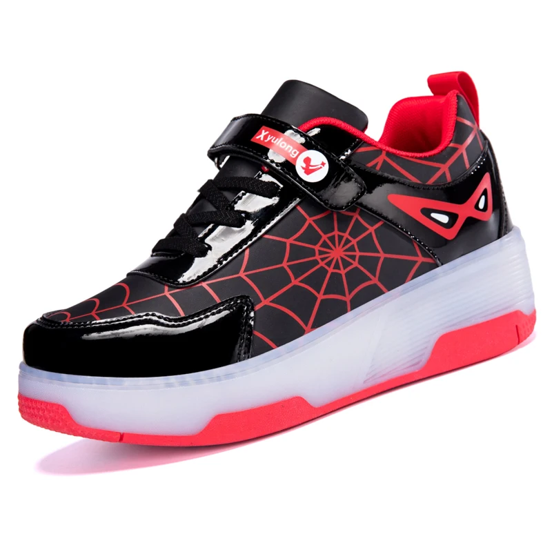 Spider Web Design LED Light up Roller Skates Unisex Children Students Walking Shoes Chargeable Lights Wheel Skate Shoes