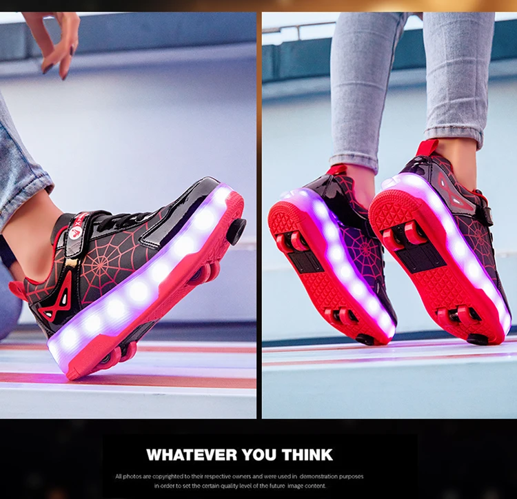 Spider Web Design LED Light up Roller Skates Unisex Children Students Walking Shoes Chargeable Lights Wheel Skate Shoes