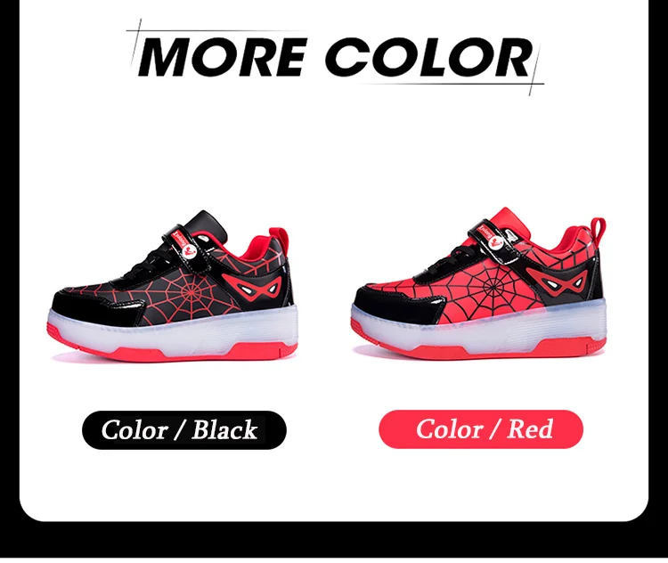 Spider Web Design LED Light up Roller Skates Unisex Children Students Walking Shoes Chargeable Lights Wheel Skate Shoes