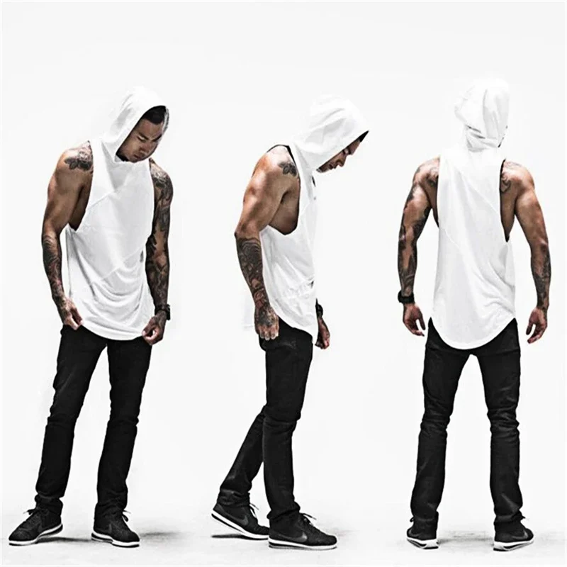 Bodybuilding Cotton Vest HoodiesTank Tops Men Gym  Sleeveless Shirt Fitness Mens Workout Clothing