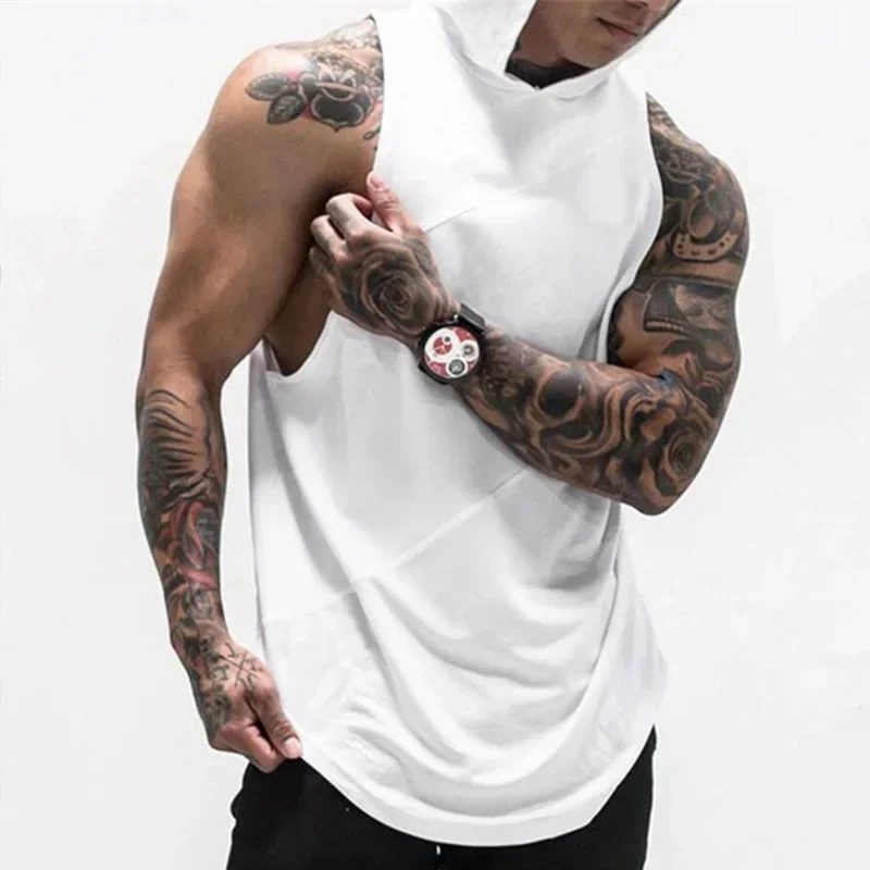 Bodybuilding Cotton Vest HoodiesTank Tops Men Gym  Sleeveless Shirt Fitness Mens Workout Clothing