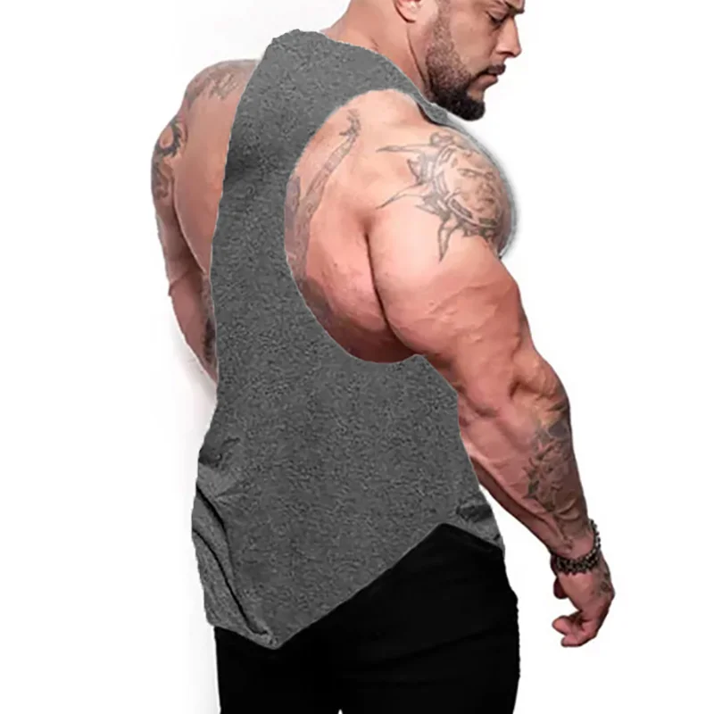 Summer Cotton Gym Fitness Running Sport Y-back Tank Tops Sleeveless Breathable Loose T-Shirts Mens Bodybuilding Muscle Clothing