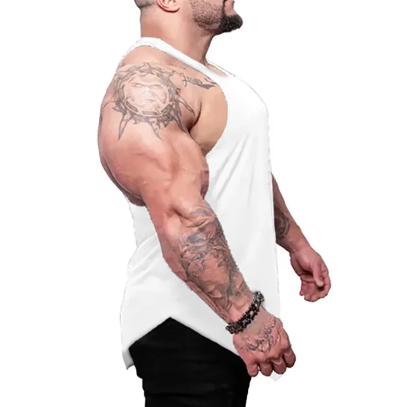 Summer Cotton Gym Fitness Running Sport Y-back Tank Tops Sleeveless Breathable Loose T-Shirts Mens Bodybuilding Muscle Clothing