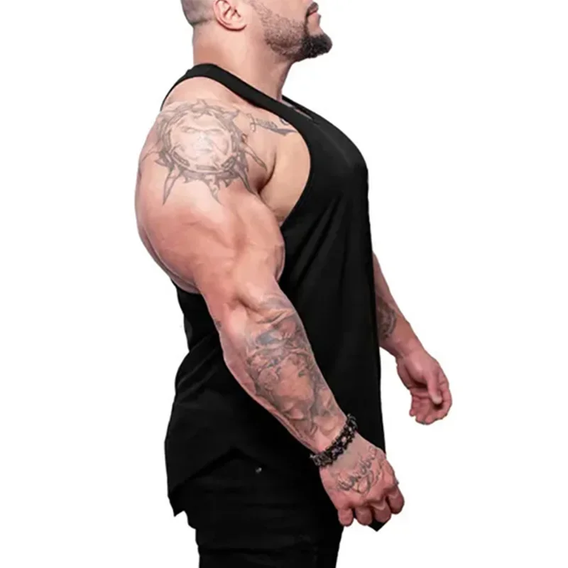 Summer Cotton Gym Fitness Running Sport Y-back Tank Tops Sleeveless Breathable Loose T-Shirts Mens Bodybuilding Muscle Clothing