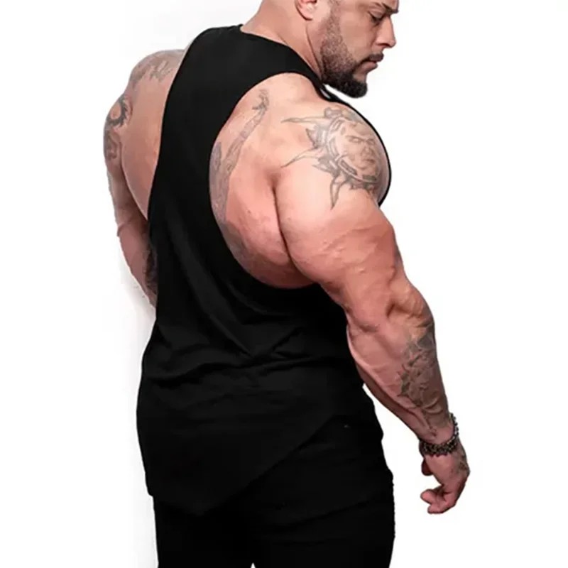 Summer Cotton Gym Fitness Running Sport Y-back Tank Tops Sleeveless Breathable Loose T-Shirts Mens Bodybuilding Muscle Clothing