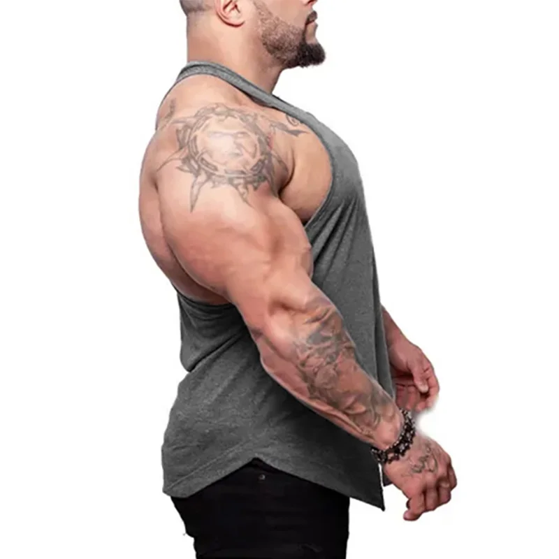 Summer Cotton Gym Fitness Running Sport Y-back Tank Tops Sleeveless Breathable Loose T-Shirts Mens Bodybuilding Muscle Clothing