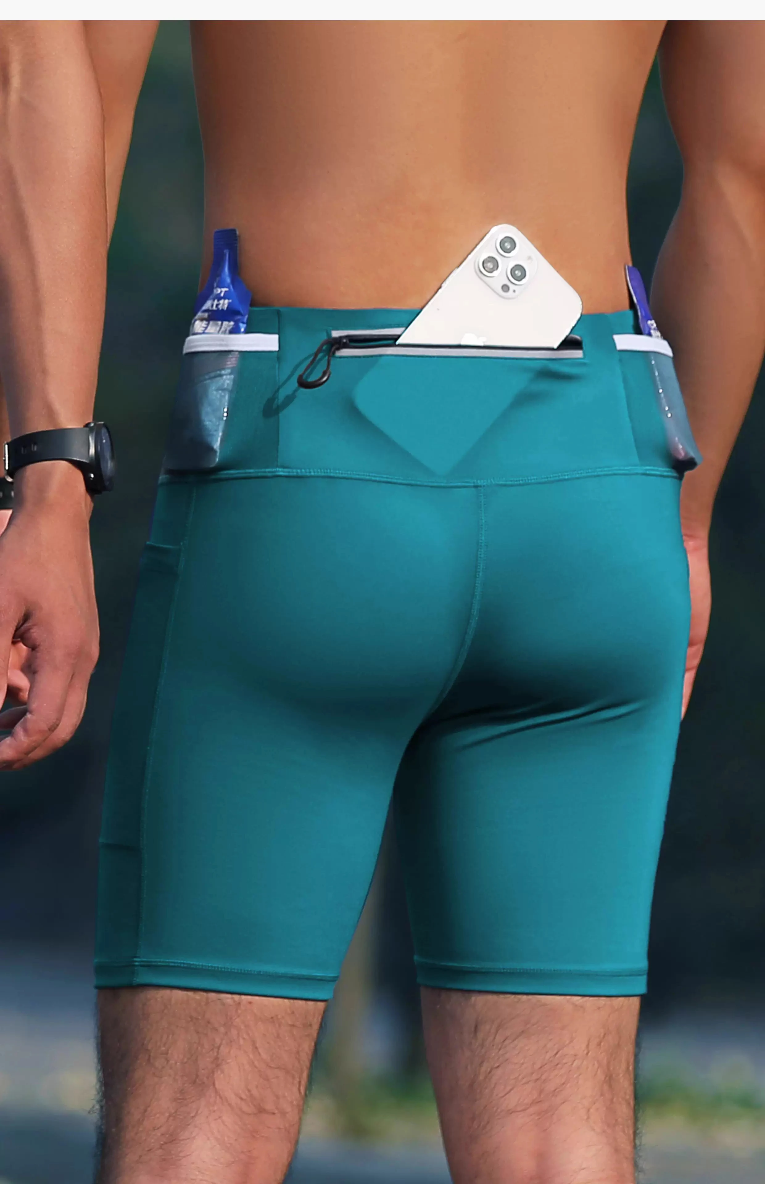 Mens Womens Mul-Pockets Compression Marathon Running Shorts Exercise Training Jogging Cycling Fitness Tights Shorts Quick Drying
