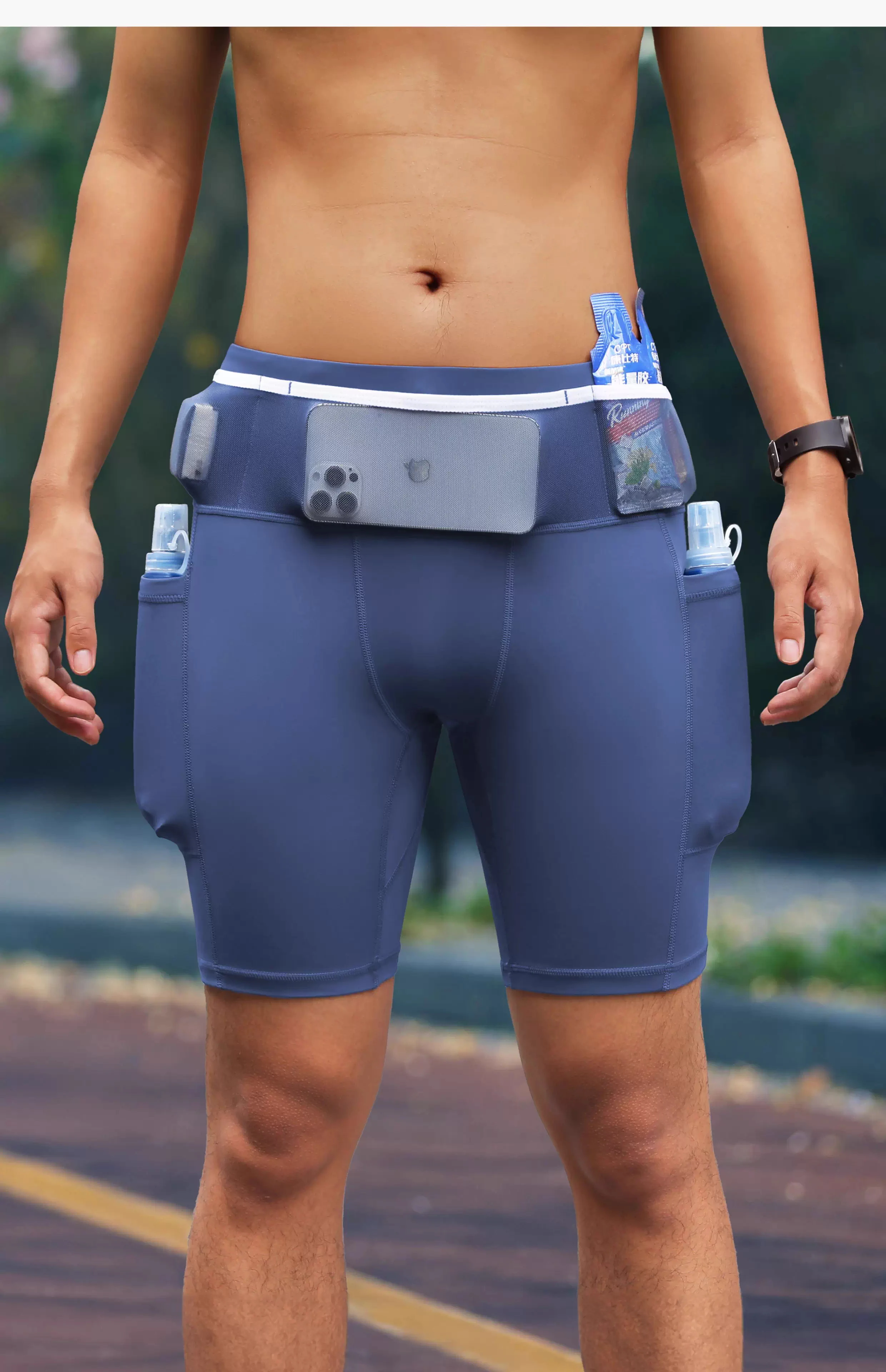 Mens Womens Mul-Pockets Compression Marathon Running Shorts Exercise Training Jogging Cycling Fitness Tights Shorts Quick Drying