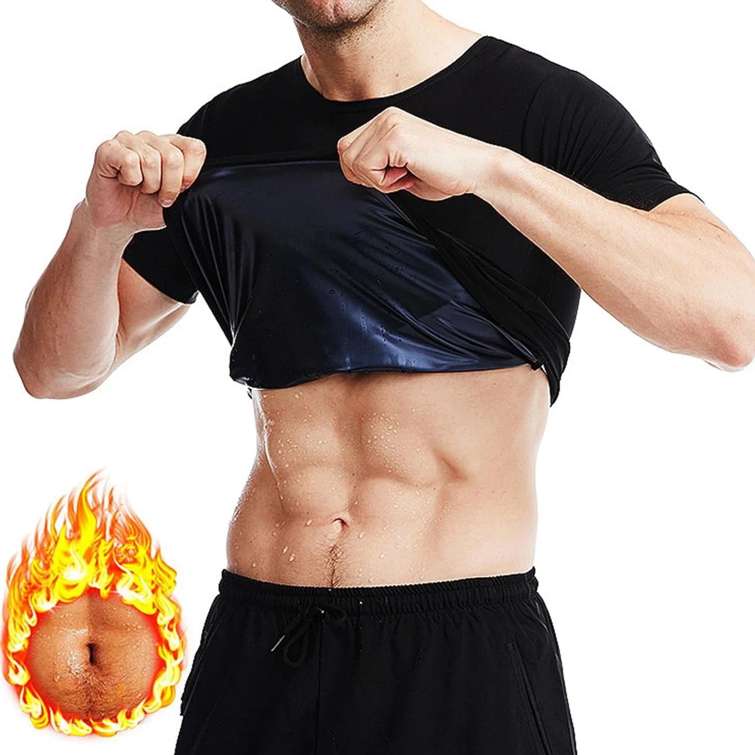 1pcs Sauna Sweat Suit Shapewear Top Short Sleeves Men Performance T-Shirt Comfortable Workout Tee Men's Body