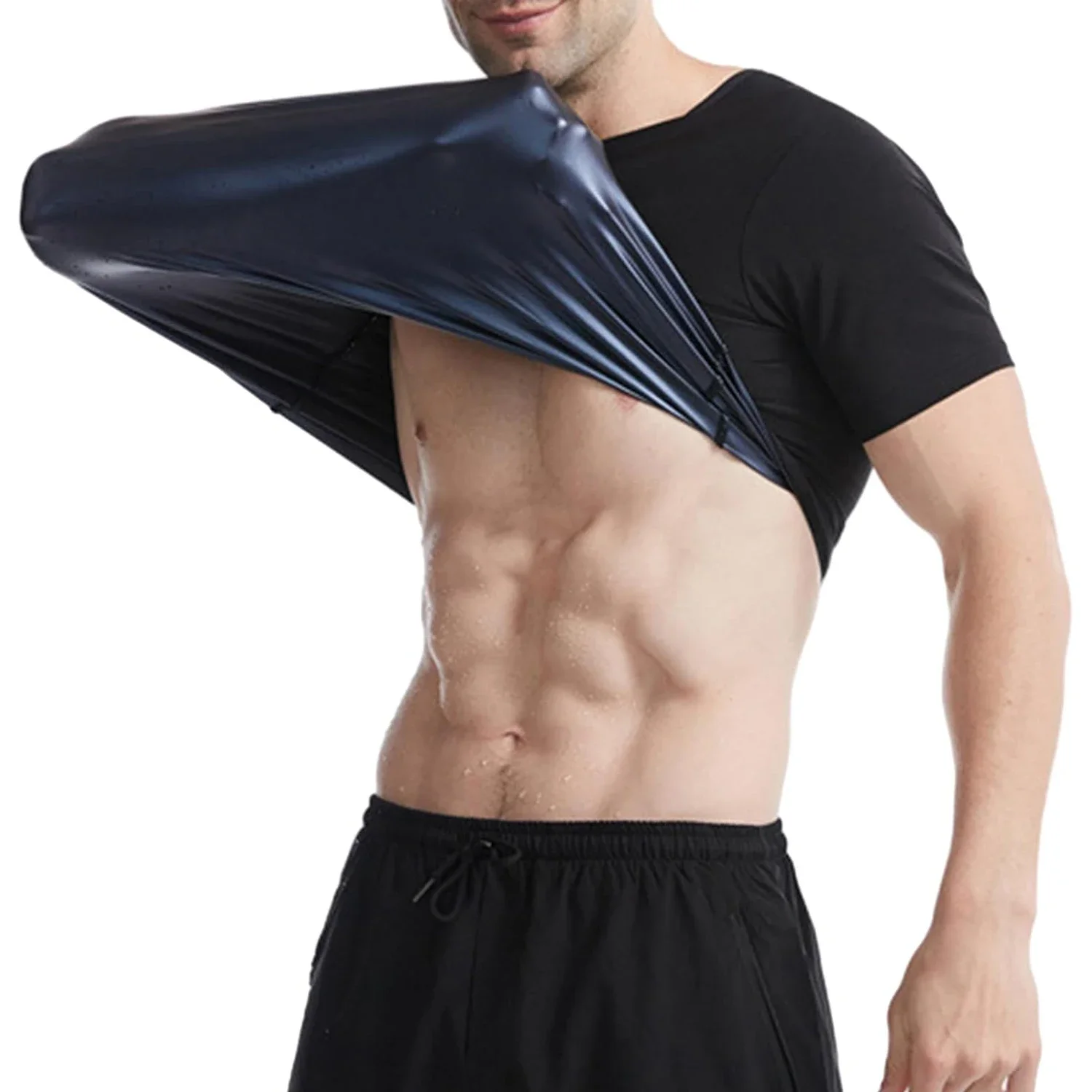 1pcs Sauna Sweat Suit Shapewear Top Short Sleeves Men Performance T-Shirt Comfortable Workout Tee Men's Body