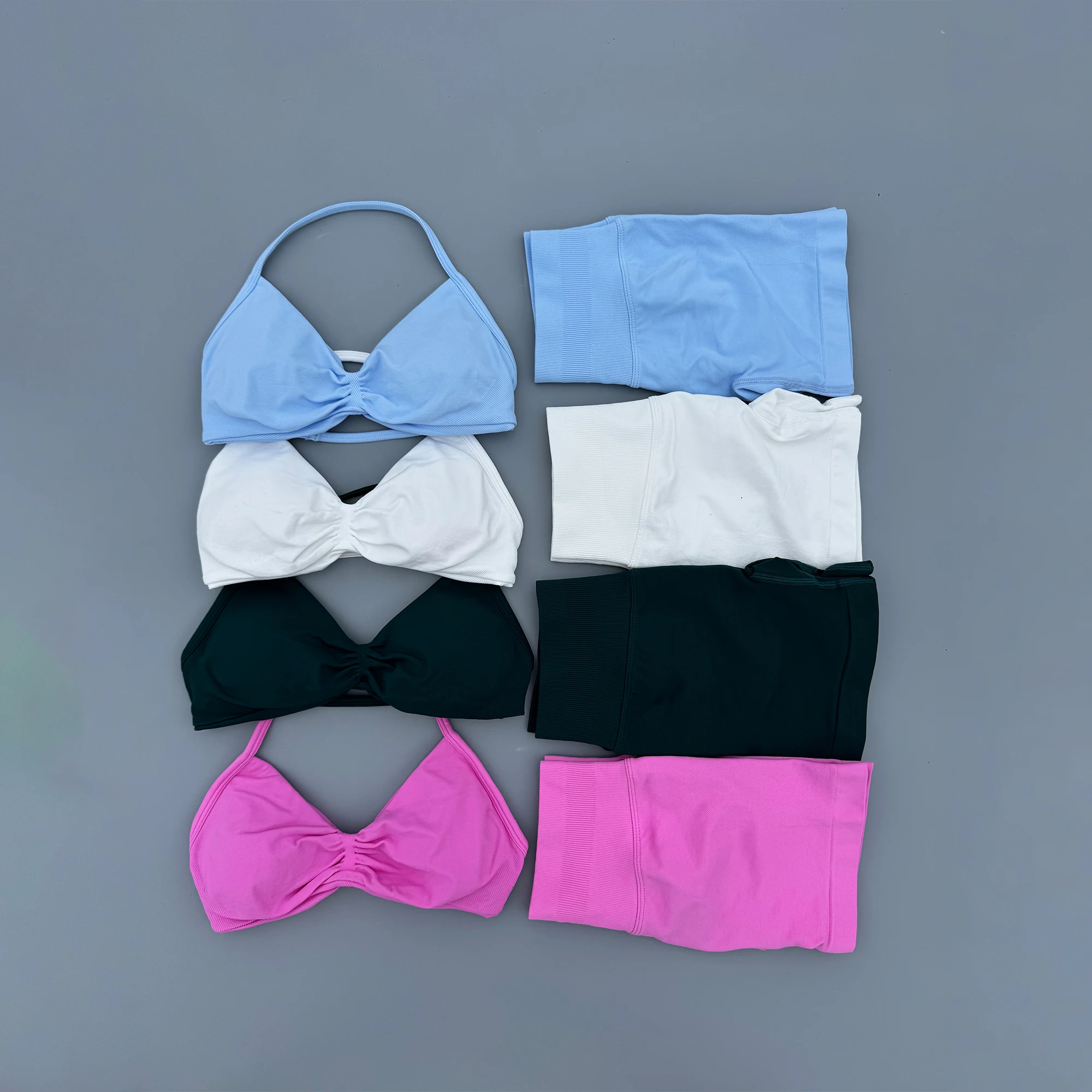 2 Pieces Yoga Gym Set Women Seamless Strappy Yoga Bra High Waist Workout Scrunch Shorts Sports Set Fitness Clothes Sportswear