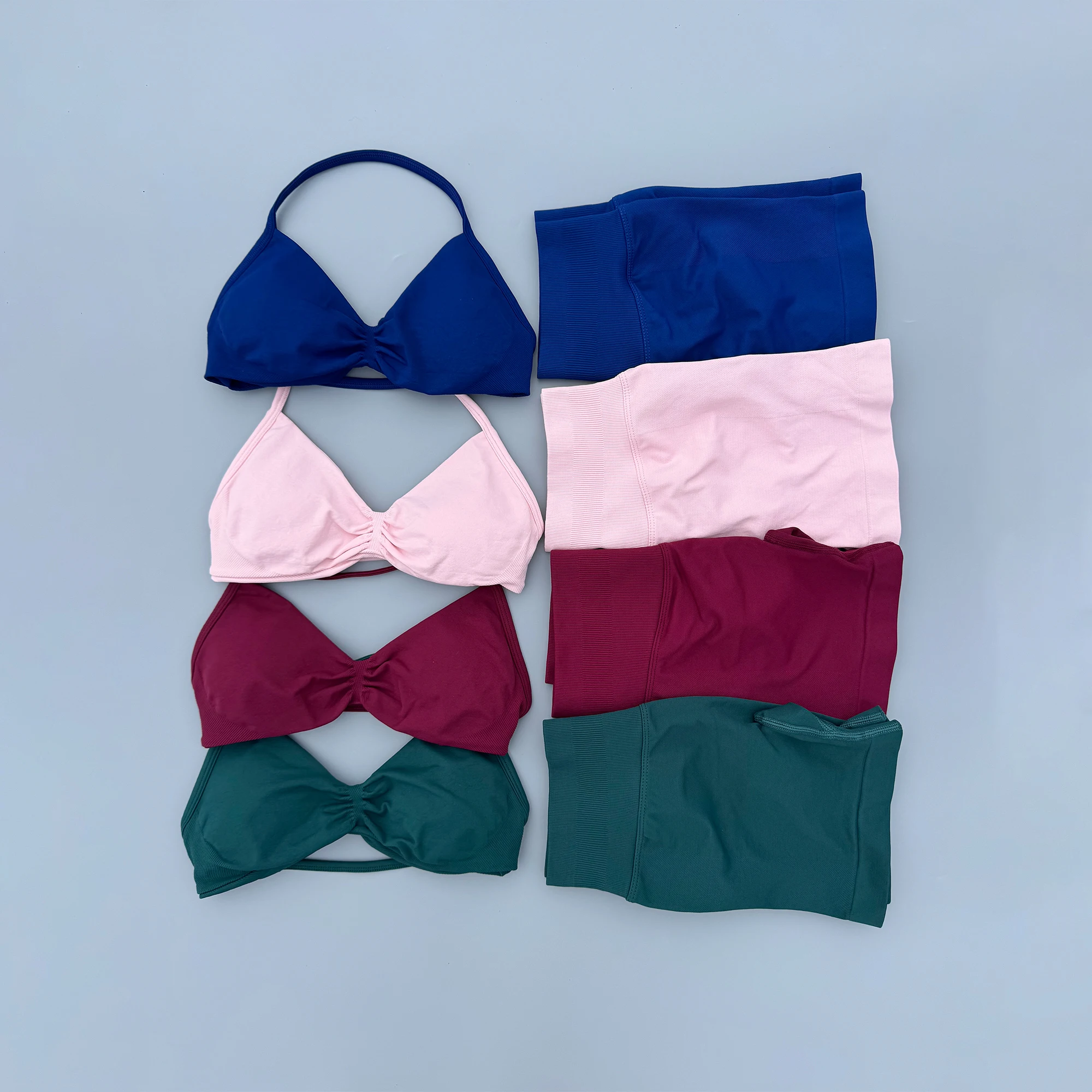 2 Pieces Yoga Gym Set Women Seamless Strappy Yoga Bra High Waist Workout Scrunch Shorts Sports Set Fitness Clothes Sportswear