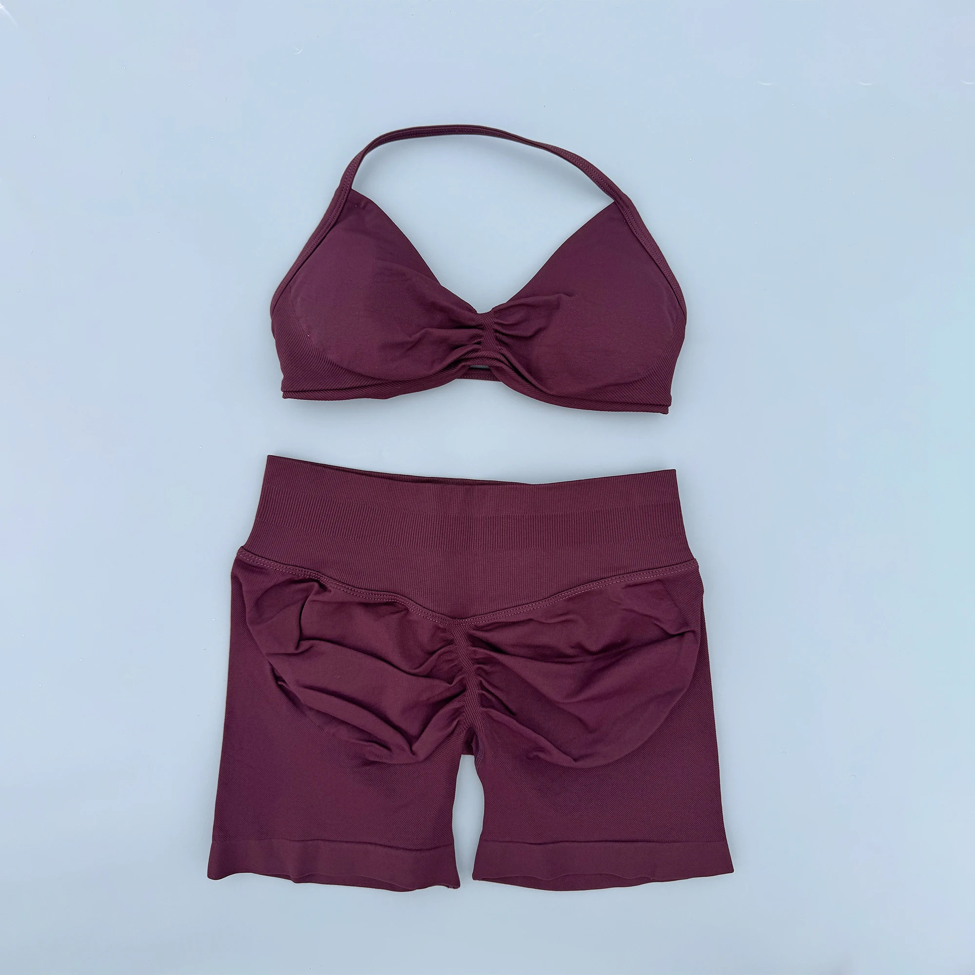 2 Pieces Yoga Gym Set Women Seamless Strappy Yoga Bra High Waist Workout Scrunch Shorts Sports Set Fitness Clothes Sportswear