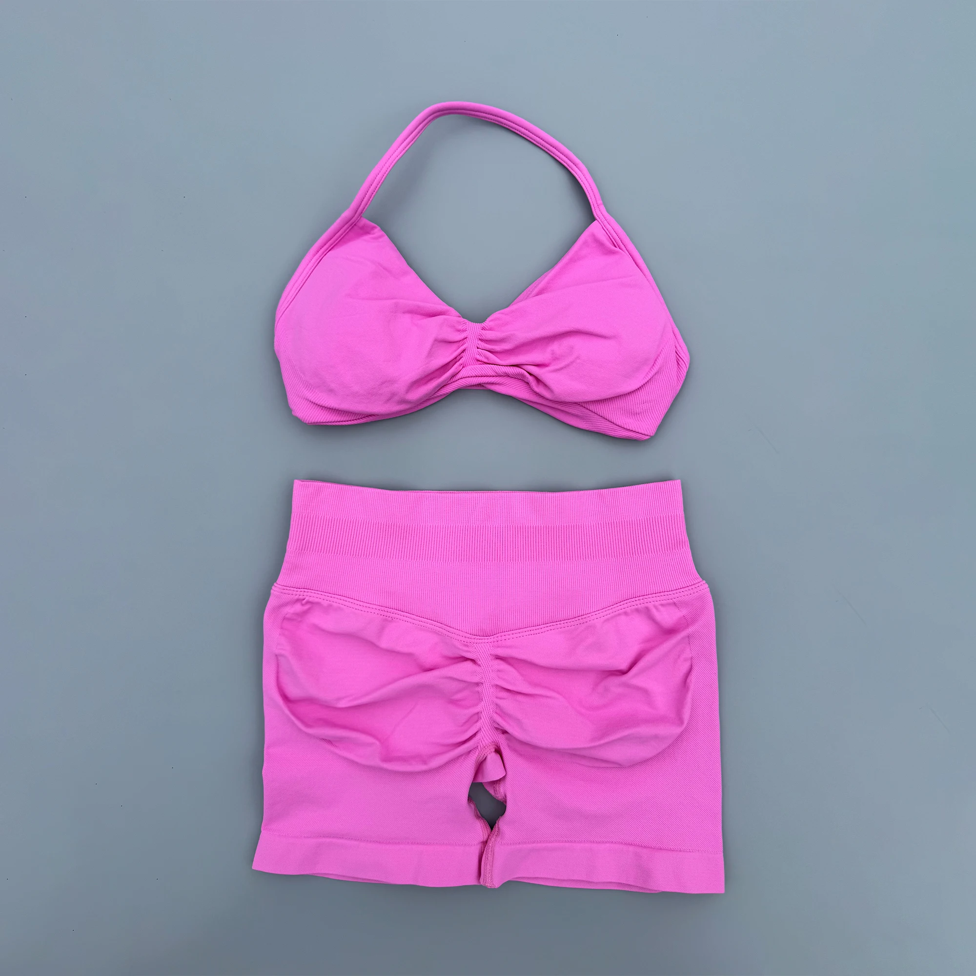 2 Pieces Yoga Gym Set Women Seamless Strappy Yoga Bra High Waist Workout Scrunch Shorts Sports Set Fitness Clothes Sportswear