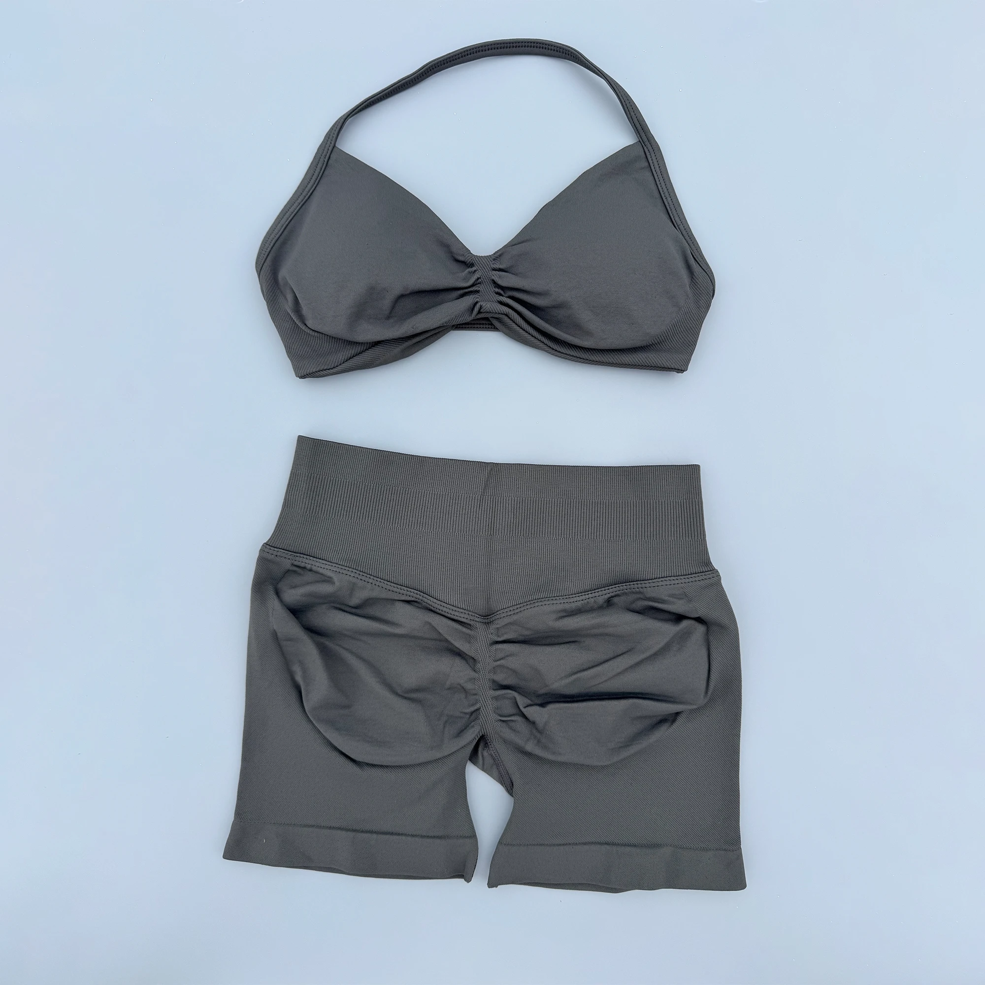 2 Pieces Yoga Gym Set Women Seamless Strappy Yoga Bra High Waist Workout Scrunch Shorts Sports Set Fitness Clothes Sportswear