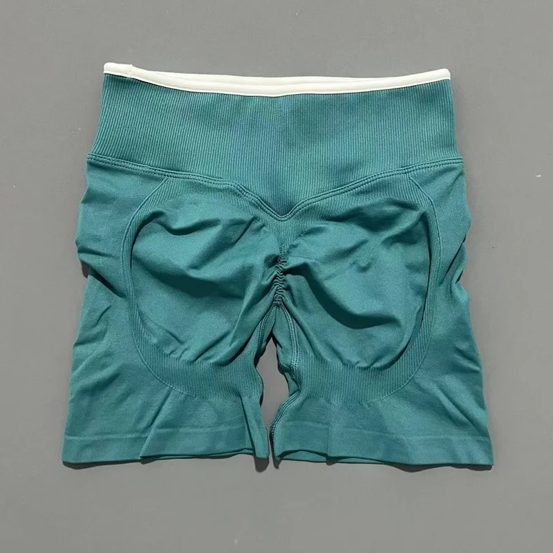 Women High Waist Yoga Shorts Contrast Trim Tummy Control Butt Lifting Workout Biker Shorts Fitness Gym Running Sports Shorts