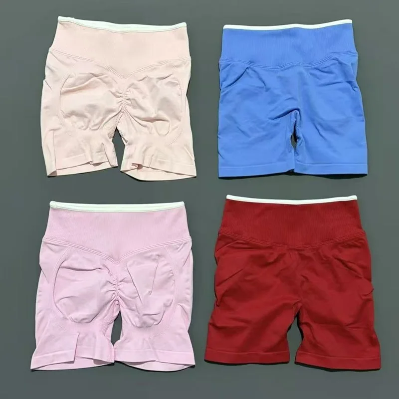 Women High Waist Yoga Shorts Contrast Trim Tummy Control Butt Lifting Workout Biker Shorts Fitness Gym Running Sports Shorts
