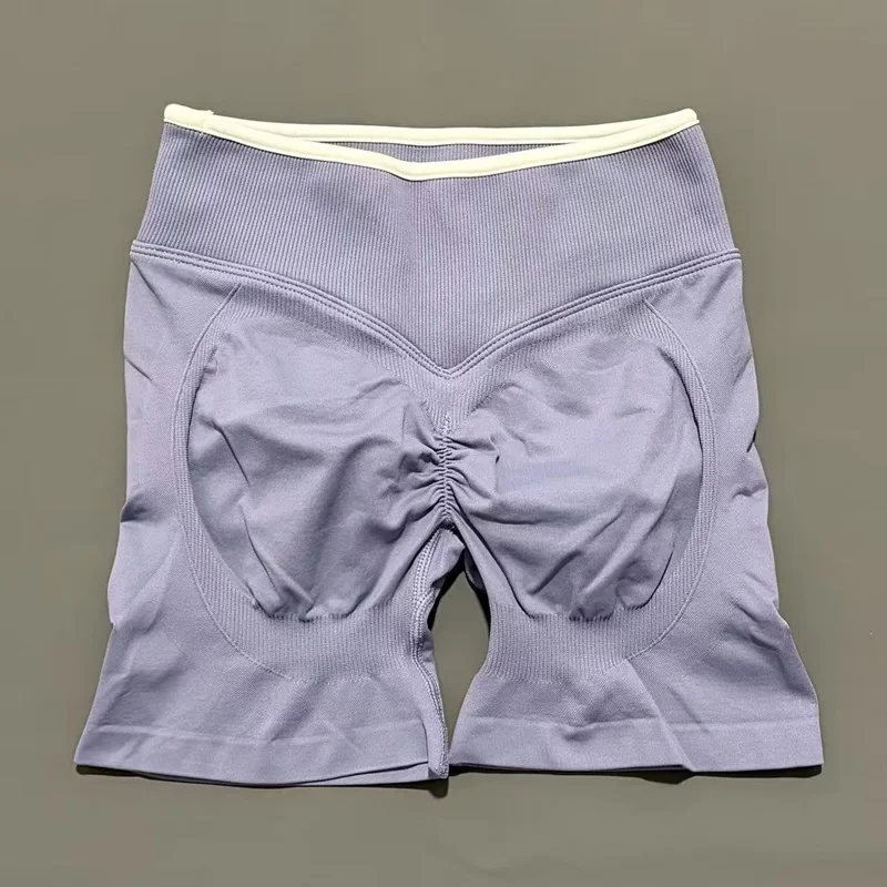 Women High Waist Yoga Shorts Contrast Trim Tummy Control Butt Lifting Workout Biker Shorts Fitness Gym Running Sports Shorts
