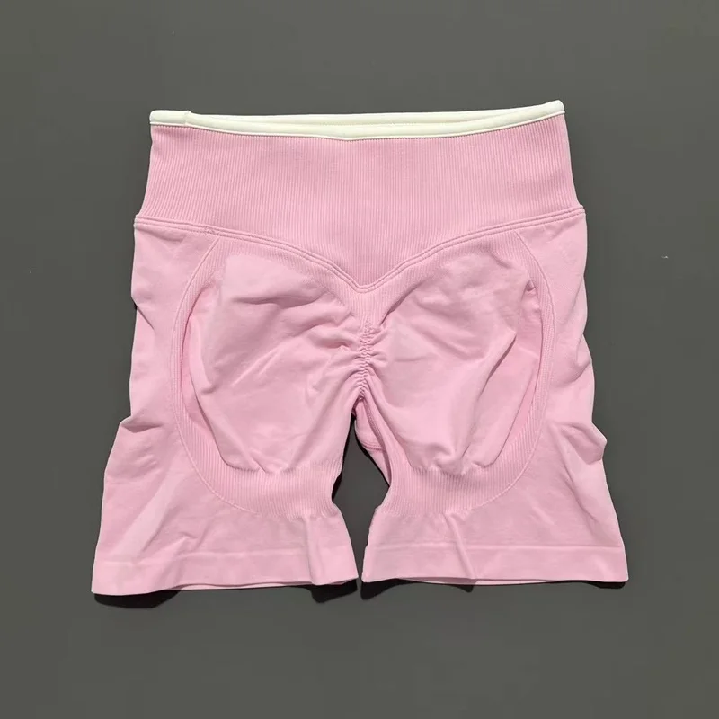 Women High Waist Yoga Shorts Contrast Trim Tummy Control Butt Lifting Workout Biker Shorts Fitness Gym Running Sports Shorts